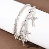 Brass Micro Pave Clear Cubic Zirconia Cross Pendant Round Beaded Bib Necklaces for Women NJEW-F364-04P-2
