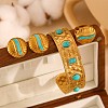 Synthetic Turquoise Cuff Bangles & Finger Ring & Stud Earrings Sets FS-WGB9654-04-3