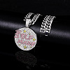 Hip-Hop Alloy Full Crystal and Rose Rhinestone Self Made Medal Pendant Cuban Link Chain Necklaces for Men Women FS-WG8D003-03-2