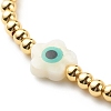 Brass Round & Shell Flower Beaded Stretch Bracelet for Women BJEW-JB08604-4