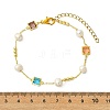 Brass & Glass & Natural Cultured Freshwater Pearl Link Bracelets for Women BJEW-JB14104-4