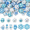 110Pcs 11 Styles Christmas Winter Theme Printed Wood Beads WOOD-YW0001-92-1