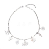 Alloy & Natural White Shell Pendant Brass Paperclip Chain Necklaces for Women NJEW-JN05406-03-4