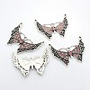 Antique Silver Plated Alloy Rhinestone Butterfly Pendants ALRI-N020-03-3