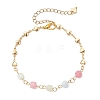 3Pcs Natural Morganite & Brass Beads Link Chain Bracelets for Women BJEW-JB12595-3