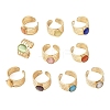 304 Stainless Steel with Glass Cat Eye Cuff Rings for Women RJEW-K309-40F-4