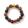 Natural Bloodstone Round Beaded Stretch Ring for Women RJEW-WH0014-01G-1