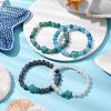 Dyed Natural Weathered Agate Round Beaded Stretch Bracelets BJEW-JB11074-5