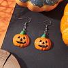 304 Stainless Steel Opaque Resin Pumpkin Dangle Earrings EJEW-JE06478-1
