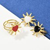 Heart Sun 304 Stainless Steel Enamel Finger Rings for Women RJEW-G355-08G-1