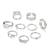 9Pcs 9 Style Brass Cuff Rings RJEW-LS0001-08P-4