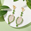 Natural White Jade Leaf Stud Earrings EJEW-MZ00252-2