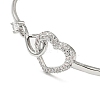 Infinity Heart Brass with Clear Cubic Zirconia Cuff Bangle with Safety Chains LS-BJEW-L683-02P-2