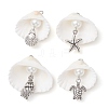 4Pcs 4 Styles Copper Wire Wrapped Shell Pendants PALLOY-JF02708-1