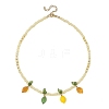 Glass Lemon with Acrylic Leaf Pendant Glass Seed Beaded Necklaces NJEW-JN06426-2