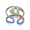Rainbow Color Ion Plating(IP) 304 Stainless Steel Chunky Open Cuff Ring for Women RJEW-A005-23MC-3
