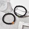 Natural Dyed Peacock Agate & Black Onyx Round Beaded Stretch Bracelets BJEW-TA00408-4