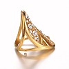 Golden Tone Chic Lady's 316 Stainless Steel Rhinestone Wide Band Finger Rings RJEW-J066-58-17mm-3