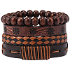 4Pcs 4 Styles PU Imitation Leather Braided Bracelets Sets BJEW-CL0001-13B-1