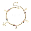 Ocean Faceted Rondelle Electroplate Glass 2-Strand 304 Stainless Steel Sea Animals Charm Anklets for Women AJEW-AN00793-4