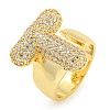 Brass Micro Pave Clear Cubic Zirconia Letter Open Cuff Ring for Women RJEW-M173-01G-T-1