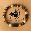 12 Constellations Natural Tiger Eye & Picture Jasper Round Beaded Stretch Bracelets for Men Women WG21EC3-06-1