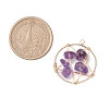 Natural Amethyst Nuggets Copper Wire Wrapped Flat Round Pendants PALLOY-JF03038-06-2