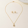 Elegant Vintage Brass Cubic Zirconia Flower Stud Earrings & Necklaces Set for Women FE2432-1