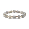 Natural Labradorite Column & Round Stretch Bracelet for Women BJEW-JB09351-02-1