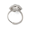 Flower Brass Micro Pave Cubic Zirconia Adjustable Ring Settings KK-K297-03P-3