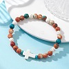 Dyed Synthetic Turquoise Beads & Synthetic Ocean White Jade Beads Stretch Bracelets for Women Men BJEW-JB13667-1