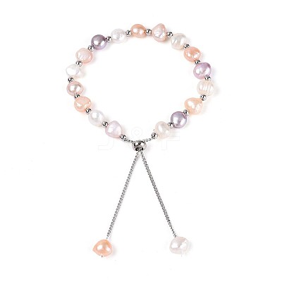 Adjustable Pearl and Brass Beaded Slider Bracelets BJEW-T022-15A-1