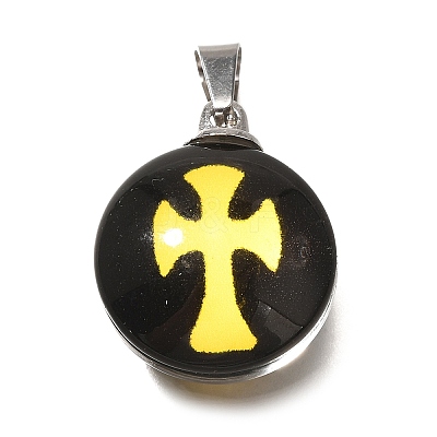 Flat Round 201 Stainless Steel Acrylic Pendants STAS-U036-01P-08-1