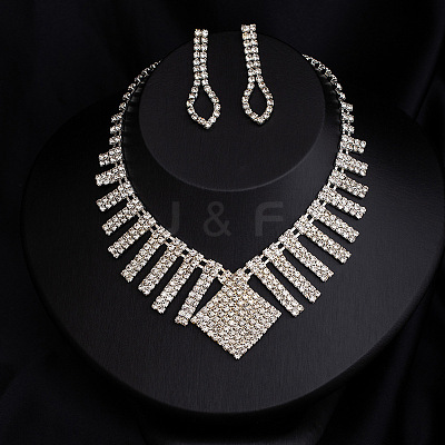 Alloy Crystal Rhinestone Chain Necklaces & Stud Dangle Earrings Sets FS-WG4CE3B-04-1