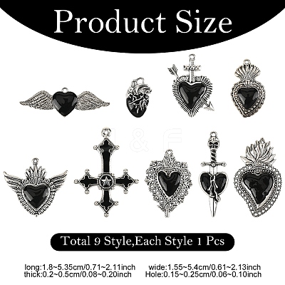 9Pcs 9 Styles Alloy Pendants ENAM-YW0005-90-1