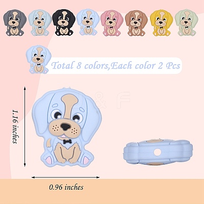 16Pcs 8 Colors Cartoon Animal Dog Silicone Beads JX707A-1
