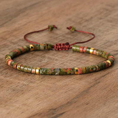 Natural Unakite Beaded Braided Bracelets QH4784-21-1