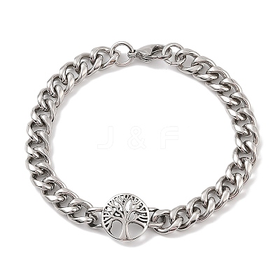 Ion Plating(IP) 304 Stainless Steel Tree of Life Link Chain Bracelets for Men BJEW-B096-43AS-1