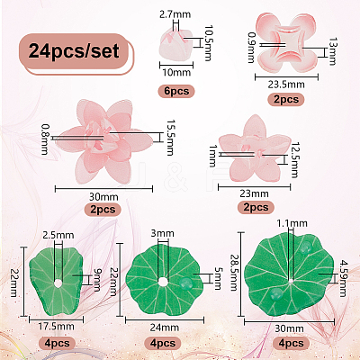 24Pcs 7 Styles Simulation Lotus/Lotus Leaf Acrylic Bead Caps FIND-DR001-42-1
