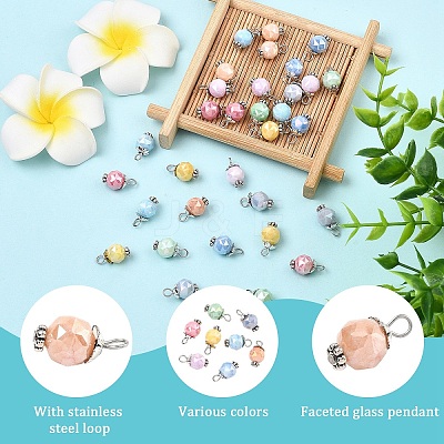 40Pcs 8 Colors Glass Pendants PALLOY-YW00157-1