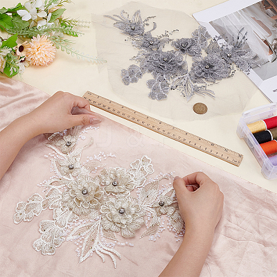 2Pcs 2 Colors Flower Chemical Fiber with Crystal Rhinestone Embroidery Sew on Cloth Patches PATC-FG0003-60A-1