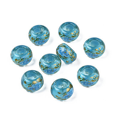 Flower Printed Transparent Acrylic Rondelle Beads TACR-S160-01-B02-1
