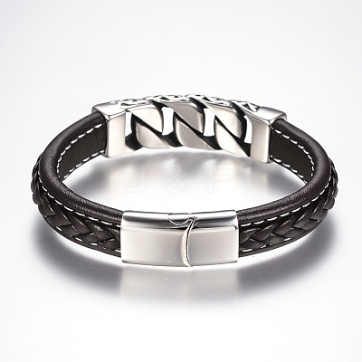 Men's Braided PU Leather Cord Bracelets BJEW-H559-08-1