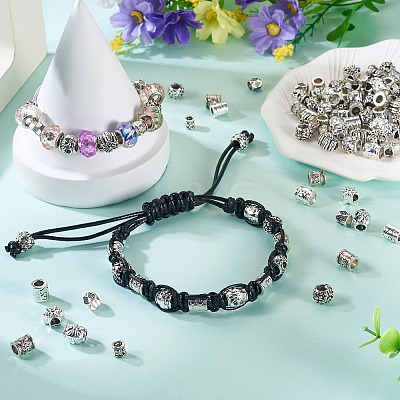 100Pcs 10 Styles Tibetan Style Alloy European Beads FIND-PJ0001-36-1