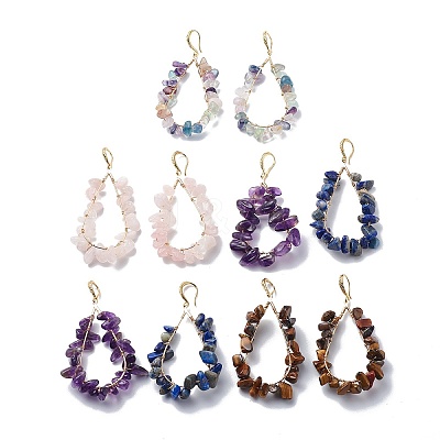5 Pairs 5 Style Natural Mixed Gemstone Chips Teardrop Dangle Earrings EJEW-JE05074-1