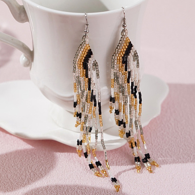 Handmade Glass Seed Beads Tassel Dangle Earrings KW9010-1-1