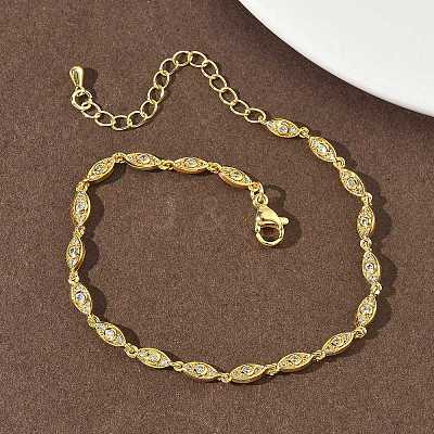Brass Micro Pave Clear Cubic Zirconia Eye Link Chain Bracelets for Women BJEW-G764-09G-1
