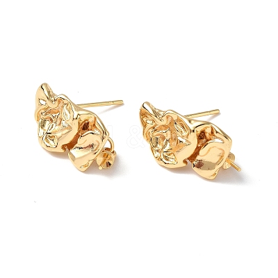 Textured Brass Stud Earring Findings KK-B063-08G-1