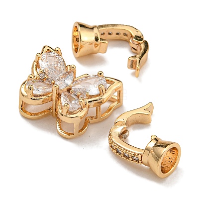 Brass Micro Pave Cubic Zirconia Fold Over Clasps KK-U037-11G-01-1