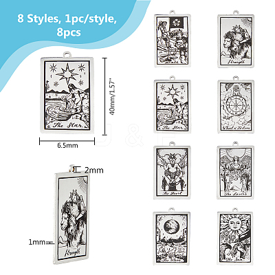 8Pcs 8 Styles 201 Stainless Steel Pendants STAS-DC0016-10-1